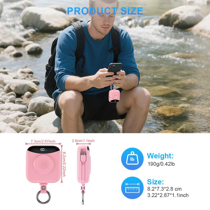 Diamuar Portable Charger, 10000mAh 22.5W Fast Charging Power Bank with Built-in Cables, Travel Essential Battery Pack with LED Display, Keychain Battery Phone Charger for iPhone, iWatch 10/9/8/7/6/SE/5/4