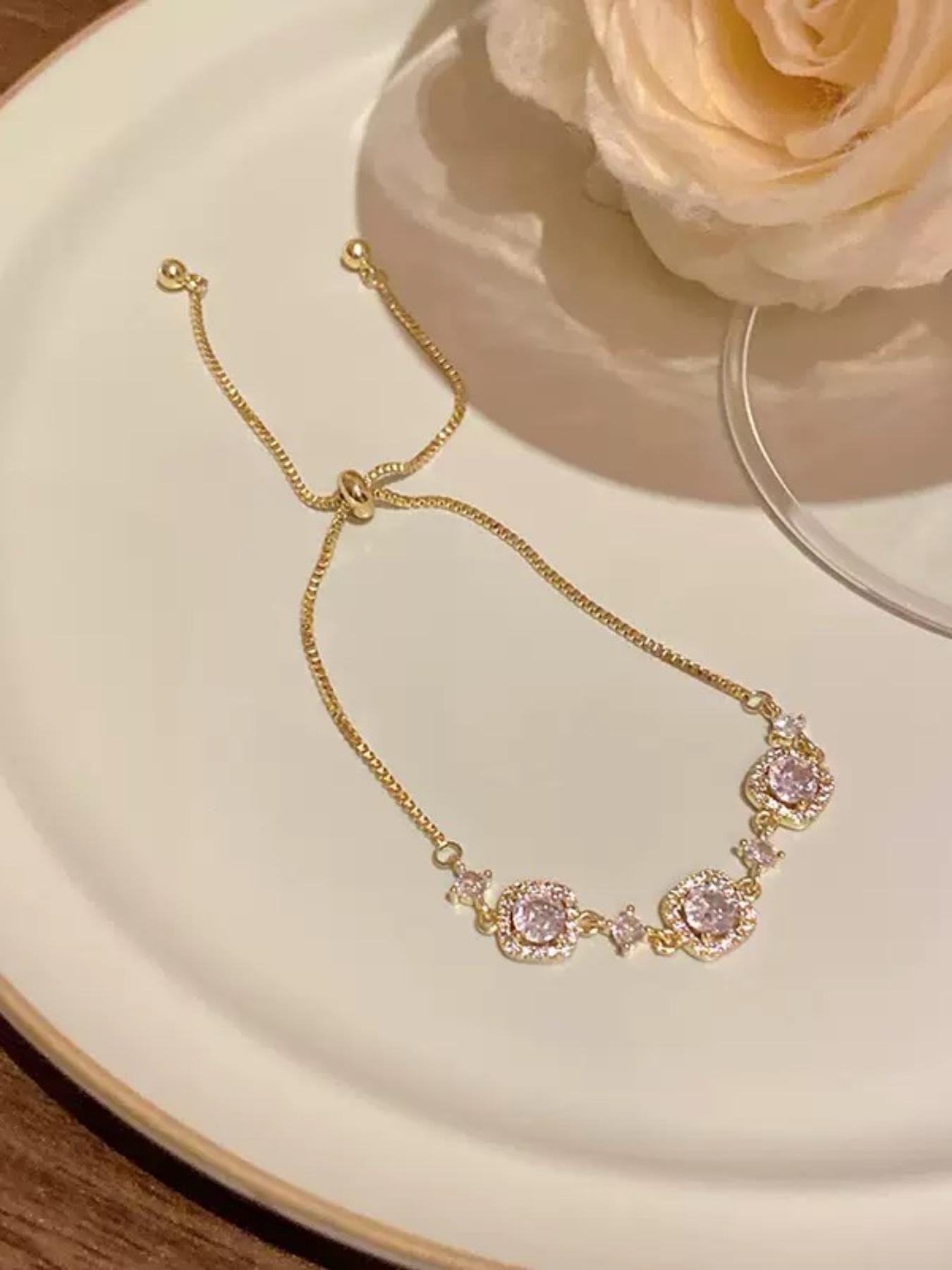 Elegant Zirconia Bracelet for Women, Adjustable Drawstring Design, Perfect for Daily Commute & Date, Stylish Accessory