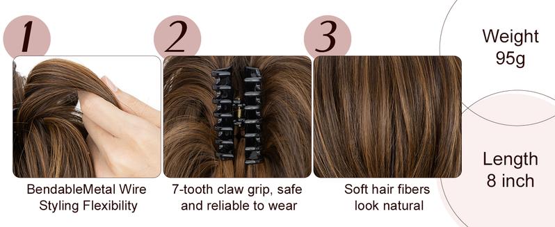SEGOHAIR Claw Clip Short Ponytail Hair Extensions Messy Bun Hair Piece with Bendable Metal Wire Natural Fluffy Synthetic Straight Hairpiece