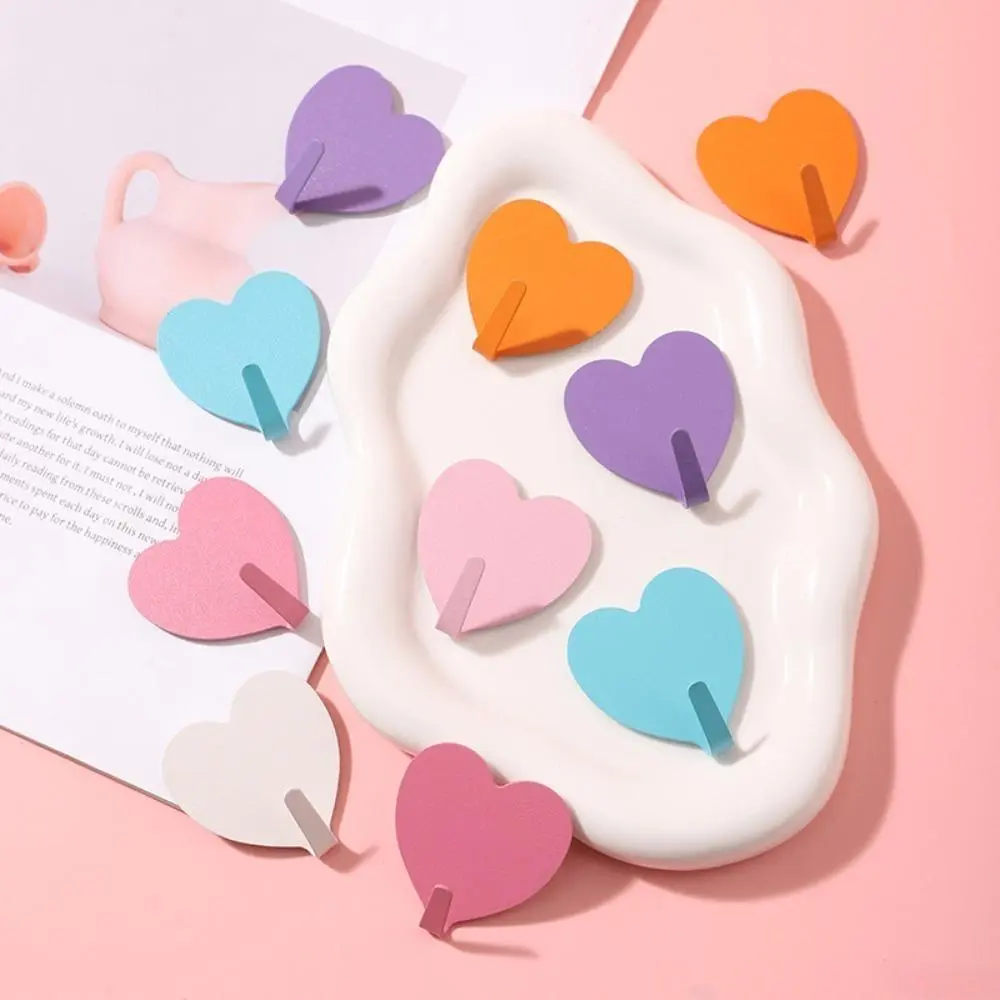 6PC Self-Adhesive Heart-Shaped Hooks - Heavy-Duty, No-Trace, Punch-Free, No-Drill Household Storage for Kitchen Walls, Luggage & Bag Charms, Bag Accessories (Black, Blue)