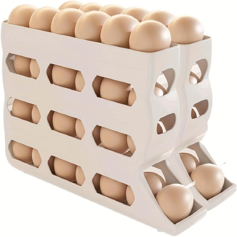 30-egg fridge rack - Automatic rolling fridge egg storage box, space-saving egg dispenser holder, 4-layer fridge egg rack, large-capacity fridge egg storage box (white) Easter gift Refrigerator Accessories (DM378-2723