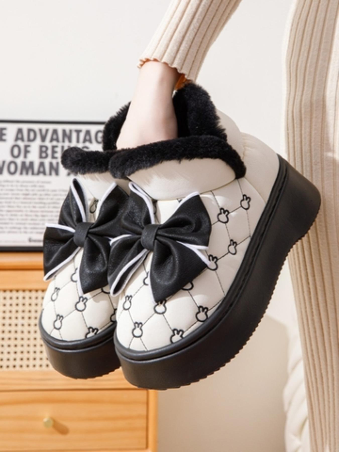 Women's Cute Bowknot Design Plush Slippers, 2024 New Style Casual Soft Comfortable Home Slippers, Warm Slippers for Indoor & Outdoor Use for Fall & Winter, House Slippers