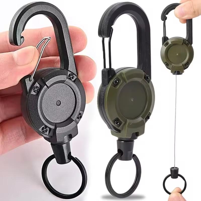 5-Pack Retractable Badge Holder with 60cm Steel Cable, Heavy-Duty Plastic Body and Aluminum Carabiner Keychain for Hiking, Fishing, and EDC, Sturdy, Fishing Gear, Snap Lock, Compact
