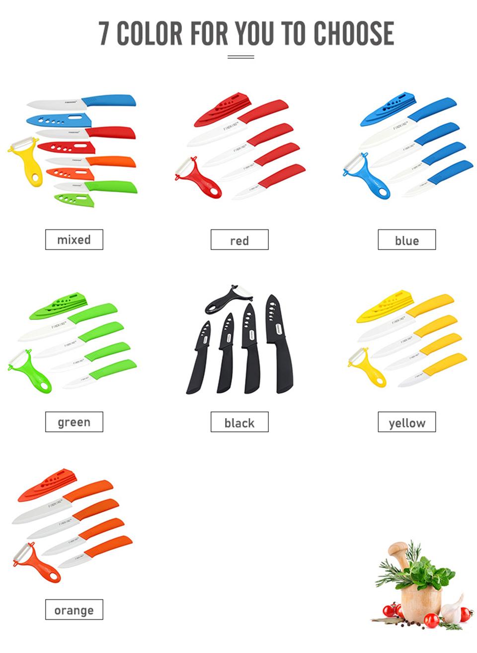 FINDKING 6pcs Ceramic Knife set, Good Quality Kitchen Knife 3" 4" 5" 6 inch Peeler with Acrylic Holder, Cutting Meat, Vegetable and Fruit, Kitchen Tools Block