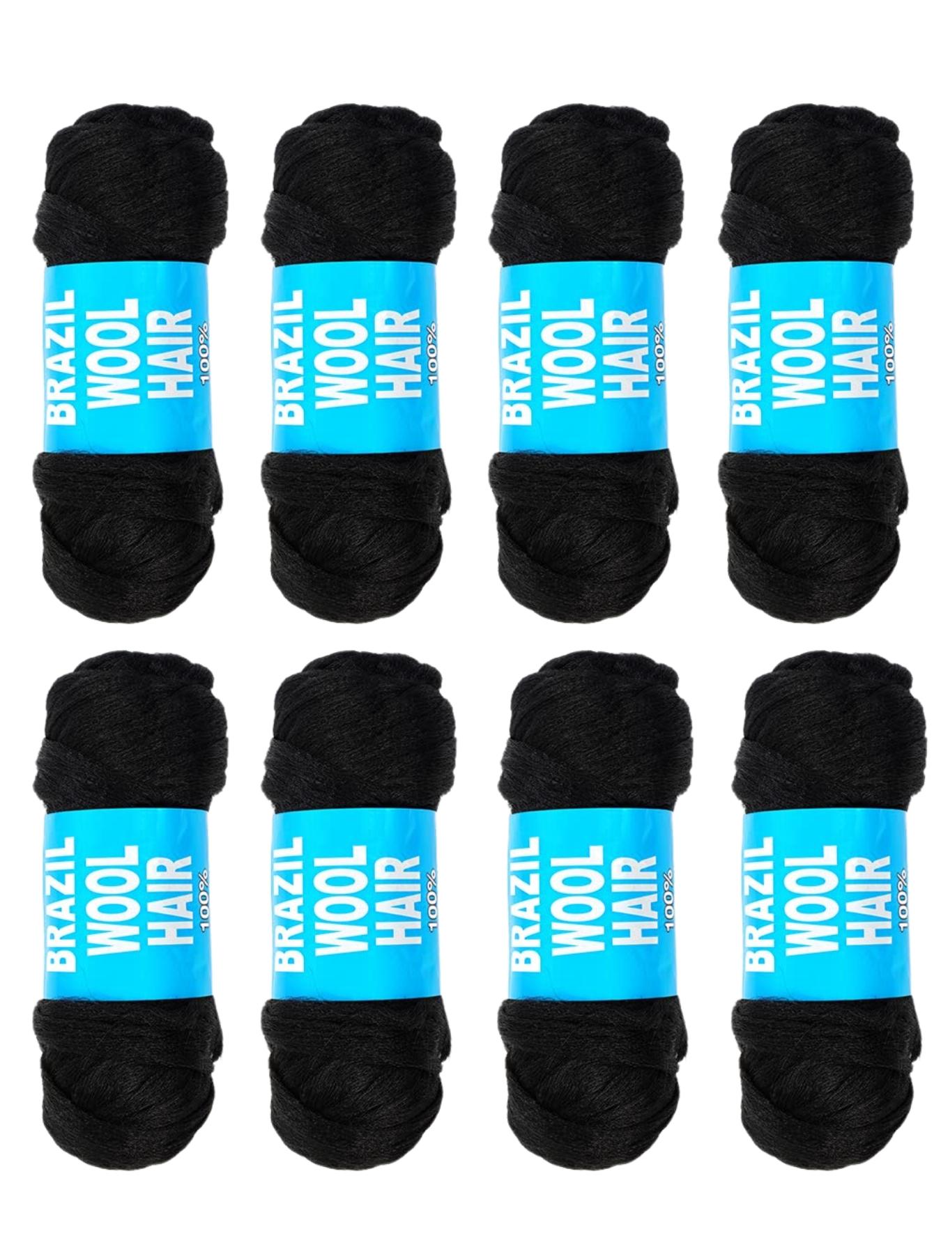 4Pcs/8Pcs Natural Black Brazilian Wool Hair for Braiding Hair Acrylic Yarn Crochet Box Braids Senegalese Twist Jumbo Braids Faux Locs Crochet Hair for Women Synthetic Braiding Hair Extensions  Wool Braiding Hair for Women Synthetic Extensions