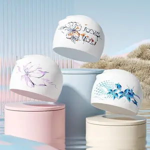 Women's Extra-Large Silicone Swim Cap, Waterproof Comfortable Non-Constricting, Stylish Printed Design with Anti-Slip Grip, Summer Vibes