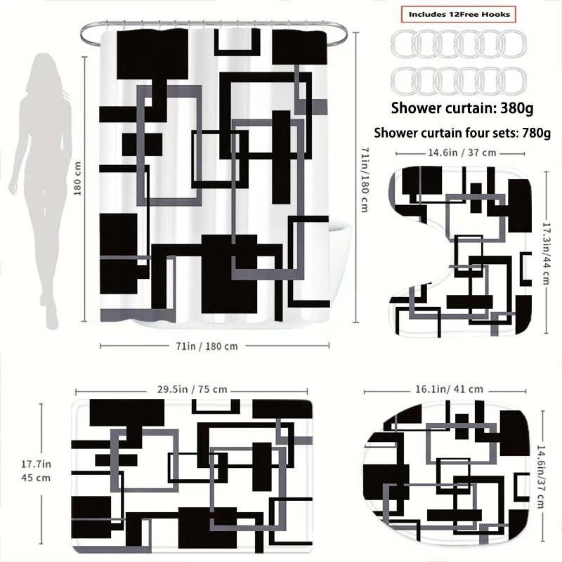 Abstract Shower Curtain, Modern Bathroom Decor, No Drilling, 12 Hooks, Multifunctional Bath Divider, Gift Idea