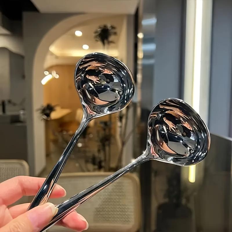1Pc Stainless Steel Large Head Spoon Adult Drinking Soup Thickened Long Handle Household Kitchen Seasoning Drinking Porridge Hot Pot Special Large Serving Soup Long Handle Spoon Large Mouth Dry Rice Spoon for Restaurant Tableware