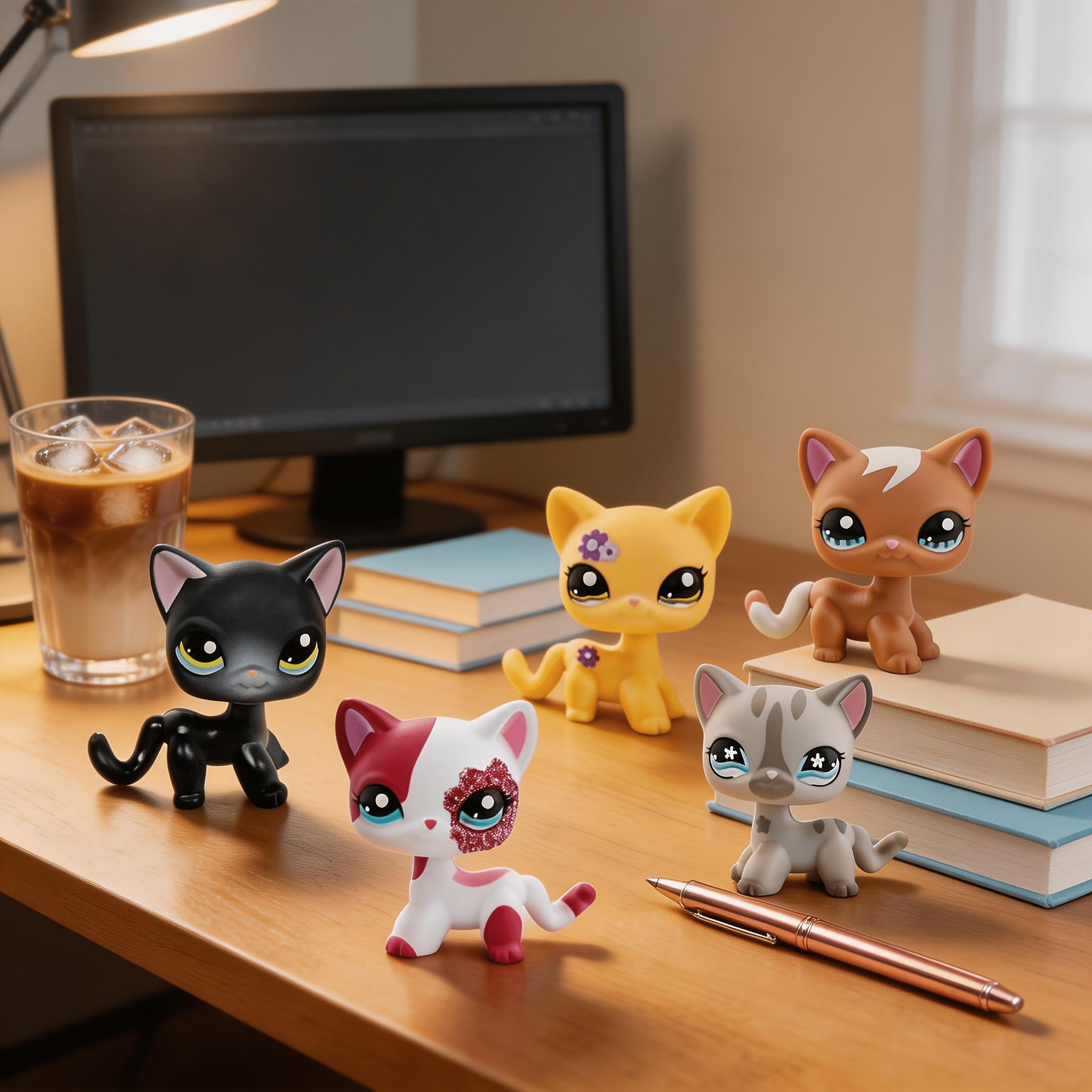 7pcs Mini Pet Shop Lps Shorthair Cat Statues Set, Animal Decorative Figurines, Different Eyes, Rare Collectible Figures, Perfect Gift for Lps Fans, Indoor & Outdoor Decor