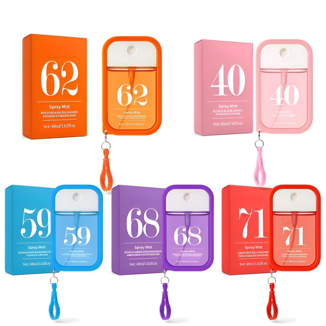 Portable Digital Fragrance Spray 48 ml, Pocket Perfume with Hook in 5 Scents, Long-Lasting Fine Atomization, Portable Daily Fragrance, Floral Spray Perfume, Portable Size, Fine Mist Spray, Variety of Scents
