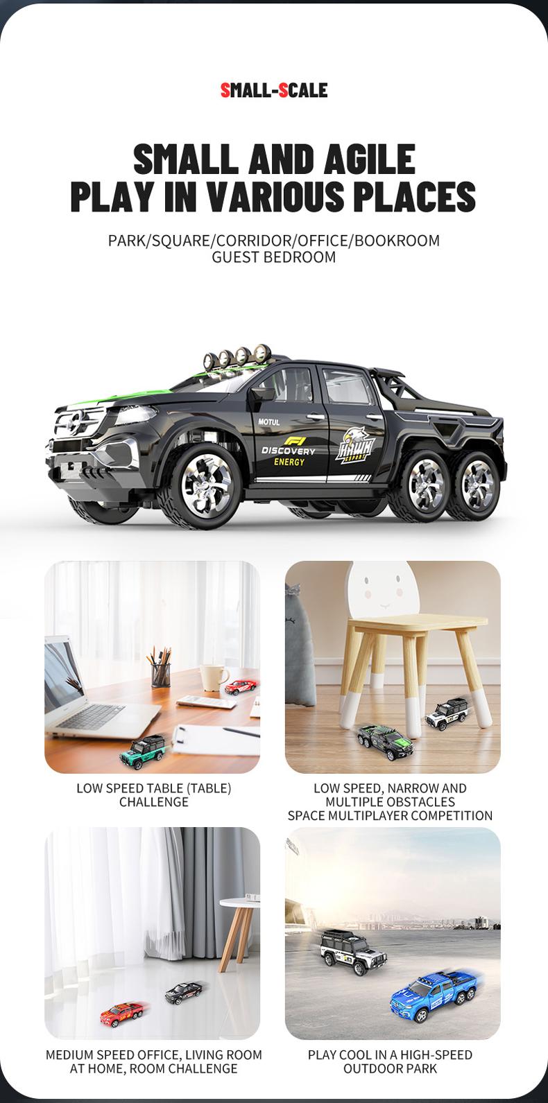 Hotfree 1/64 Mini RC Drift Car, High Speed Alloy Off-Road Truck with Trailer, 2.4GHz Remote Control Toy, USB-C Charging, 3-Speed Modes, LED Lights, Indoor Outdoor Racing, Fun Birthday Christmas Gift for Kids Boys  Outdoorfun