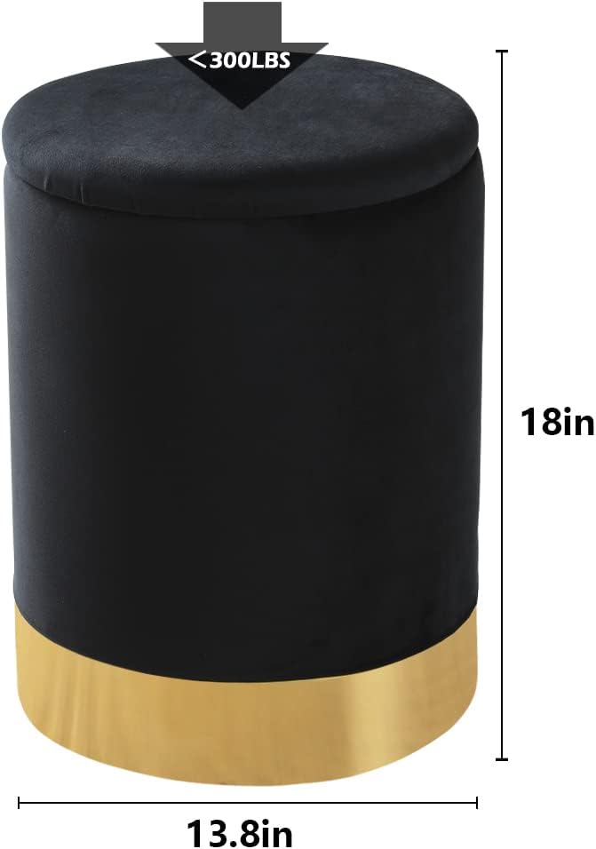 Velvet 23Qt Storage Ottoman Multipurpose Footrest Stool with Metal Base Modern Round Vanity Stool Chair Ottoman Foot Stools Support 300lbs Padded Seat for Living Room & Bedroom, Autumn, Winter, Warm