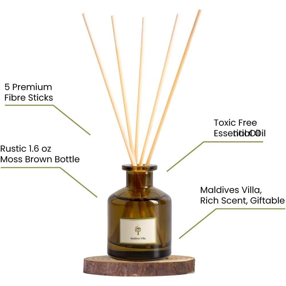 Maldives Villa/Inspired by Marriott Hotel Reed Diffuser for  | Citrusy Grapefruit, / Breeze/Sandalwood Oil Reed Diffuser Set & Reed Diffuser Sticks |  Decor Scent Diffuser
