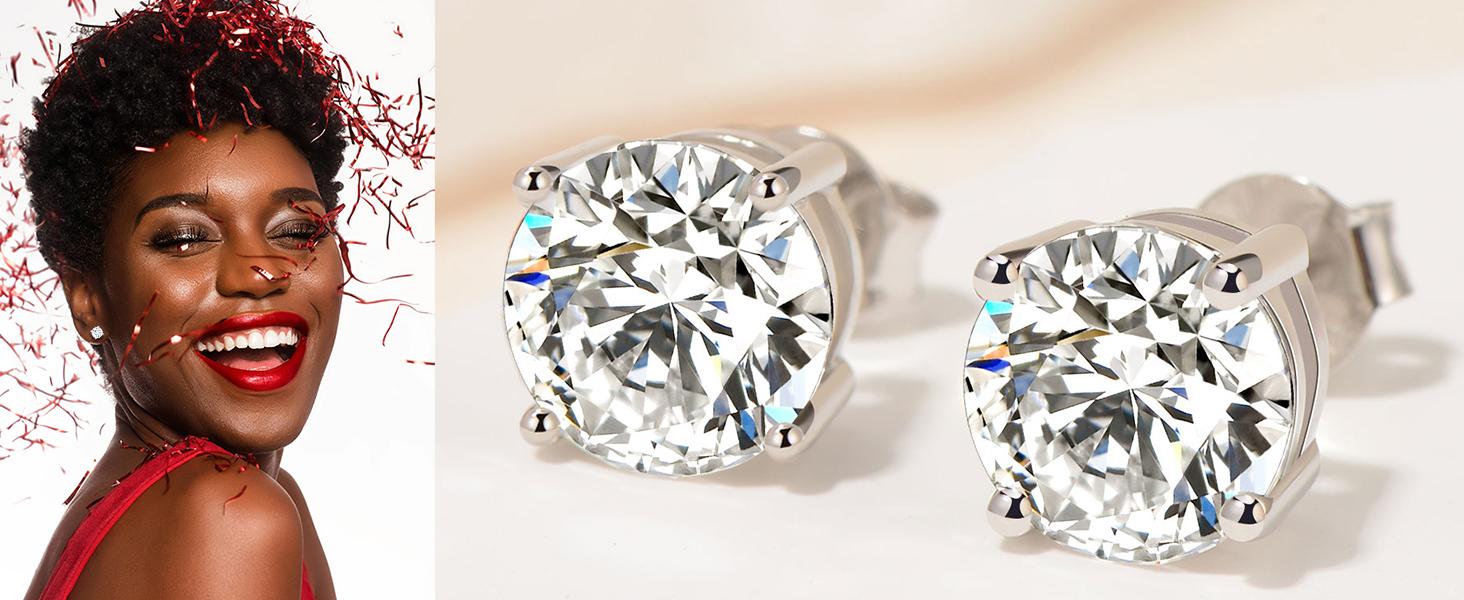 HELLOICE Moissanite Round Cut Stud Earrings 0.2Ct-4Ct Unisex 925 Sterling Silver Earrings Synthetic Moissanite Earrings  Gift for Anniversary Birthday Daily Engagement Wedding