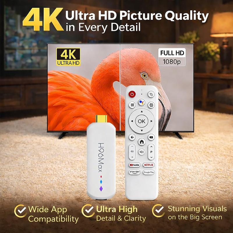 Android 14 TV Stick 4K UHD H96MAX TV Box | 5-Core ARM GPU, Dual-Band WiFi, BT, Voice Remote | Supports Netflix Disney+ Streaming