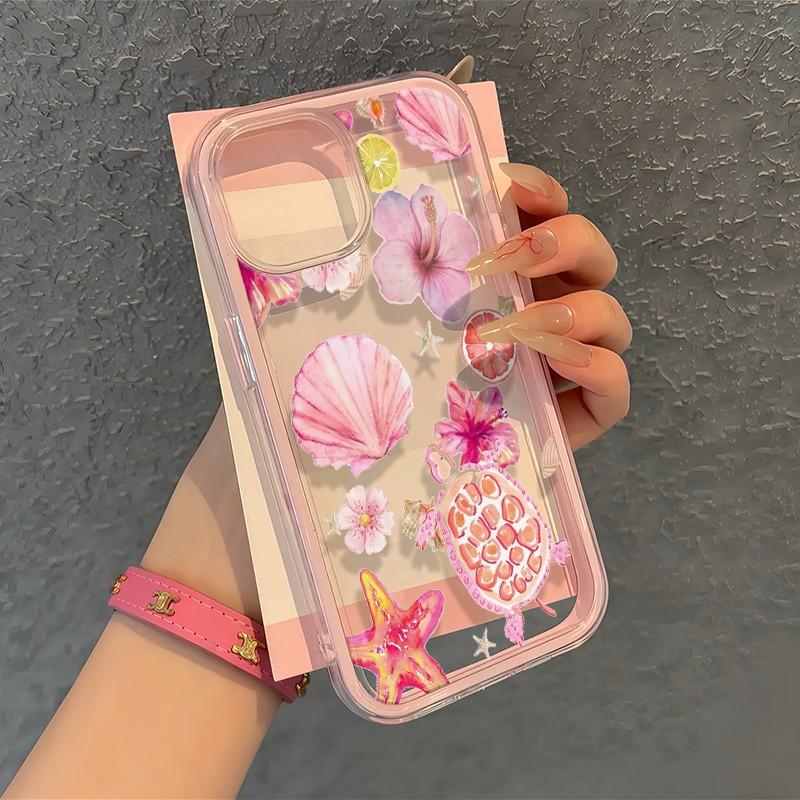 Turtle Shell Flower Pattern Phone Case, Anti-Drop Soft Tpu Cover for iPhone 11-16 Pro Max, Stylish Protective Case