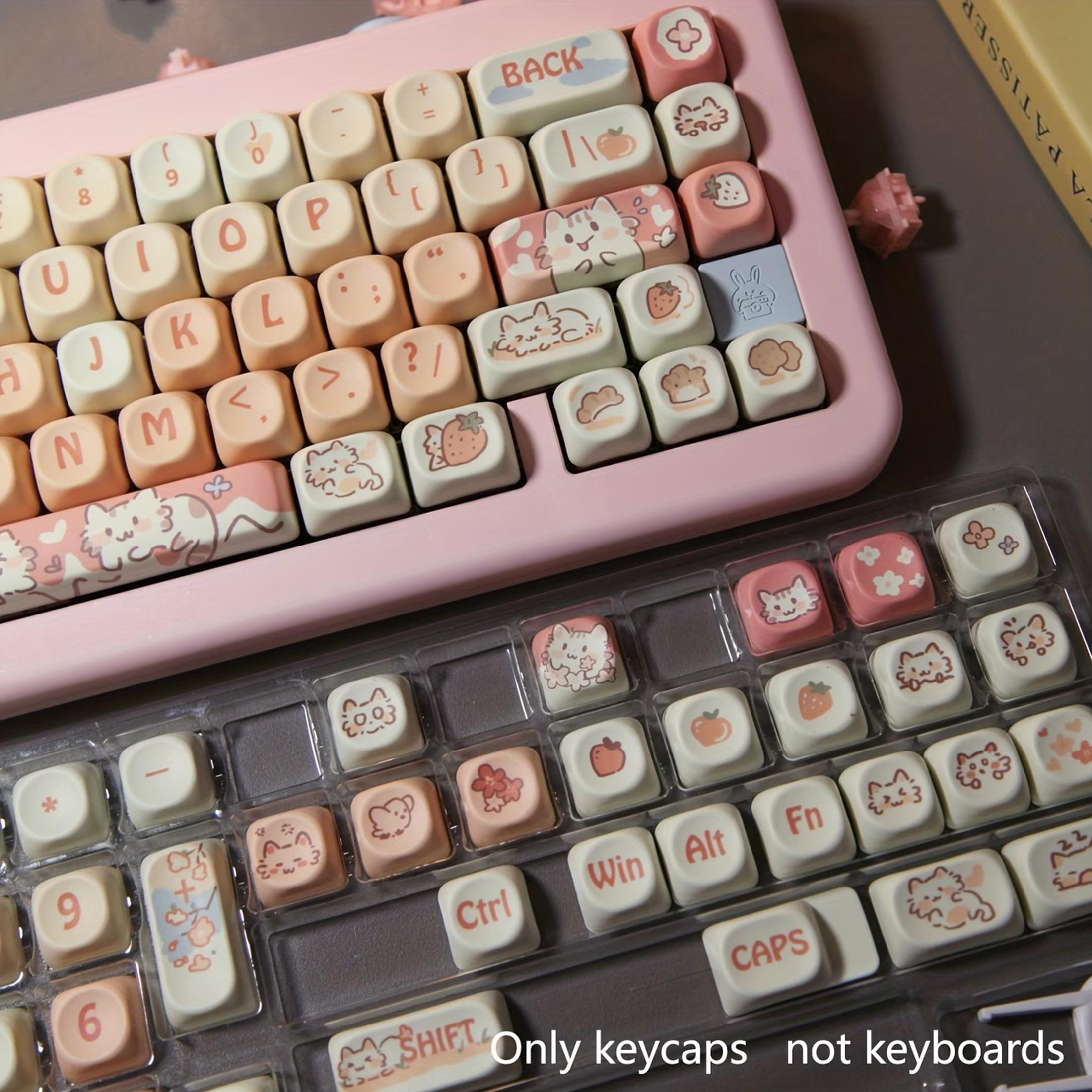 after shipment132-Key Strawberry & Cat Keycaps Compatible for MX Switch - PBT Mechanical Keyboard Keys with Cute Kawaii Girl Style, MOA Height Spherical Caps, Space (6.25U) - for gaming, Office, Gift for Women & Key Compatibility