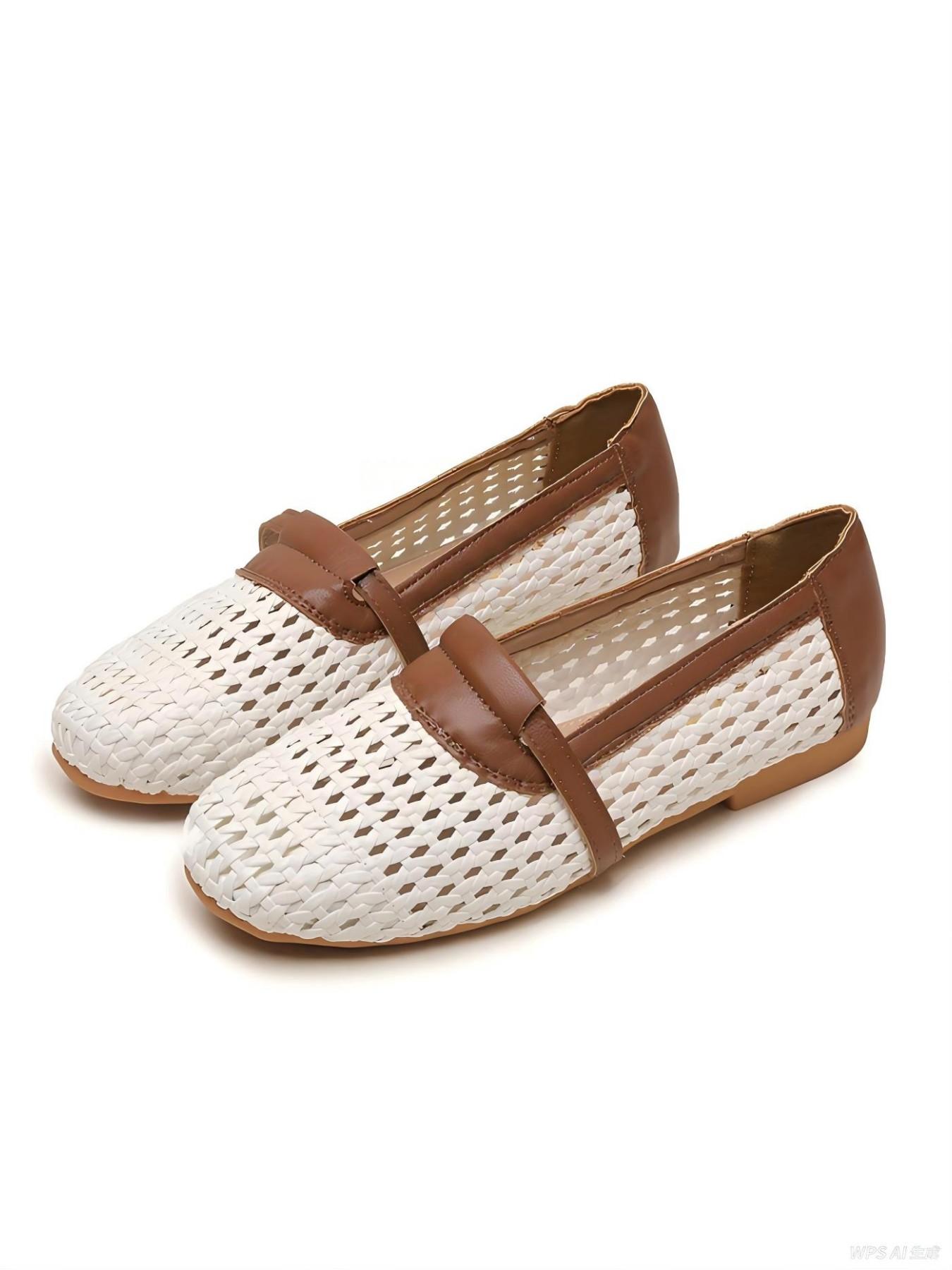 Women's Hollow Out Braided Flat Shoes, Breathable Synthetic Leather Loafers, Summer Casual Slip-On Flats, Comfortable and Stylish Footwear