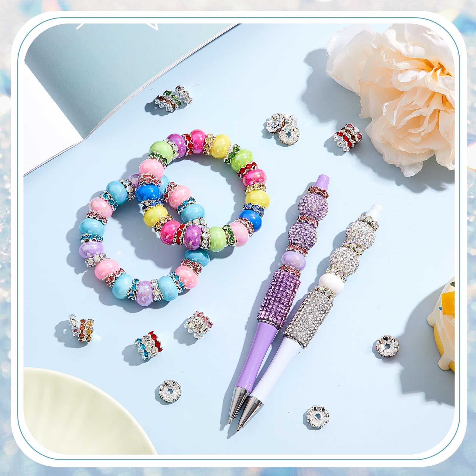 100 Pcs Large Hole Beads Multicolor Rondelle Spacer Beads for Pen Jewelry Making 12 mm Rhinestone Wave Spacer Beads European Beads for Bracelets Jewelry Beadable Pen DIY 100 Pcs Large Hole Beads Multicolor Rondelle Spacer Beads for Pen Jewelry Making 12 mm Rhinestone Wave Spacer Beads European Beads for Bracelets Jewelry Beadable Pen DIY