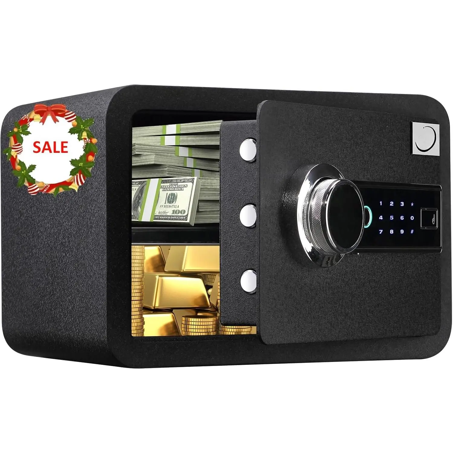 Biometric Fingerprint Safe Box 0.85 Cubic  Fireproof  Safe Box with Induction Light and Leather, Solid Alloy Steel Office Hotel  Cabinet Safe, Black