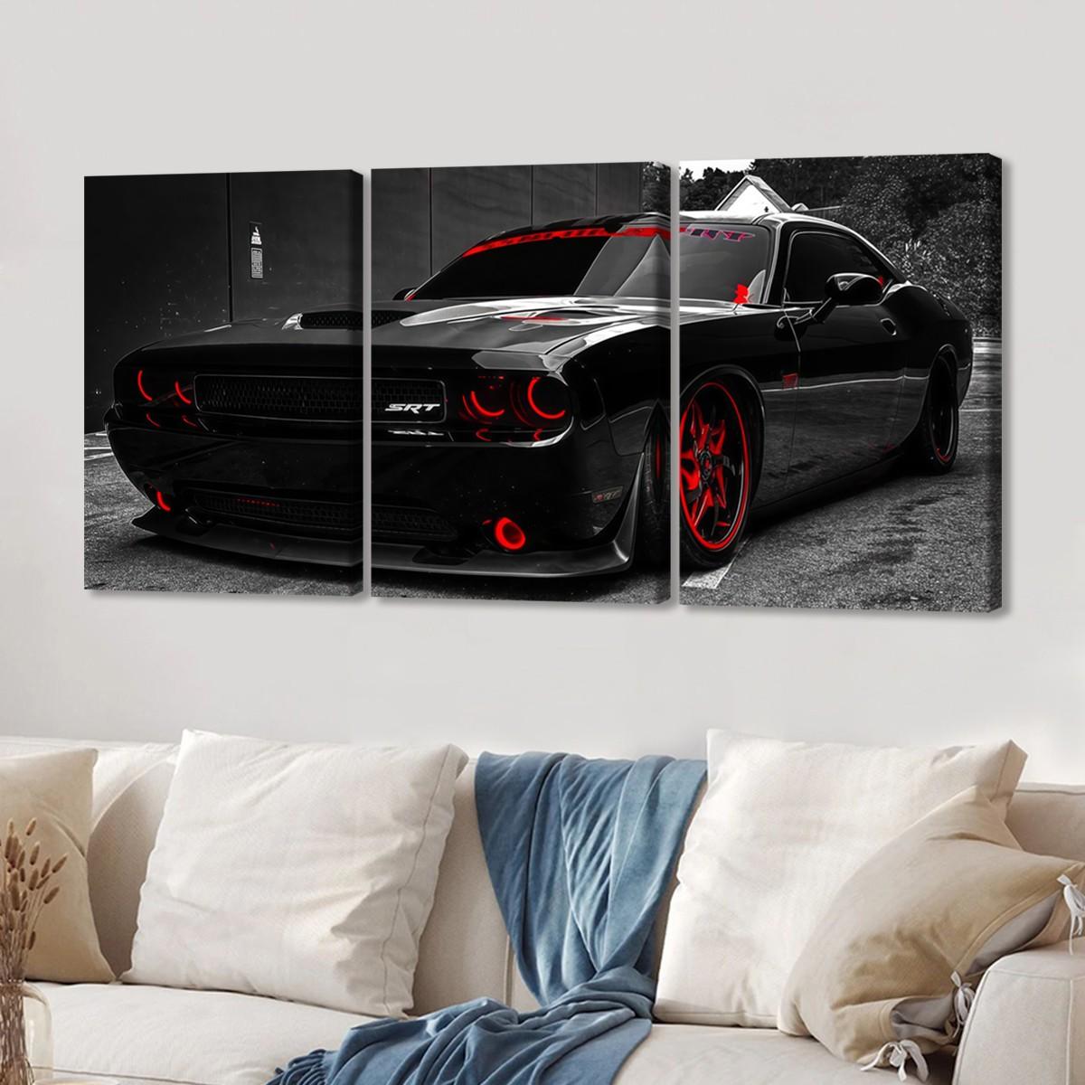 3-Piece Wood Framed Canvas Art Set, Modern Racing Car Decorative Wall Posters, High-Definition Waterproof Home Decoration