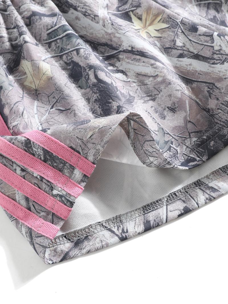 Women's Summer Camo Print Shorts, Casual Loose-Fitting Elastic Waist, Side Striped Design, Outdoor Wear, Daily Use