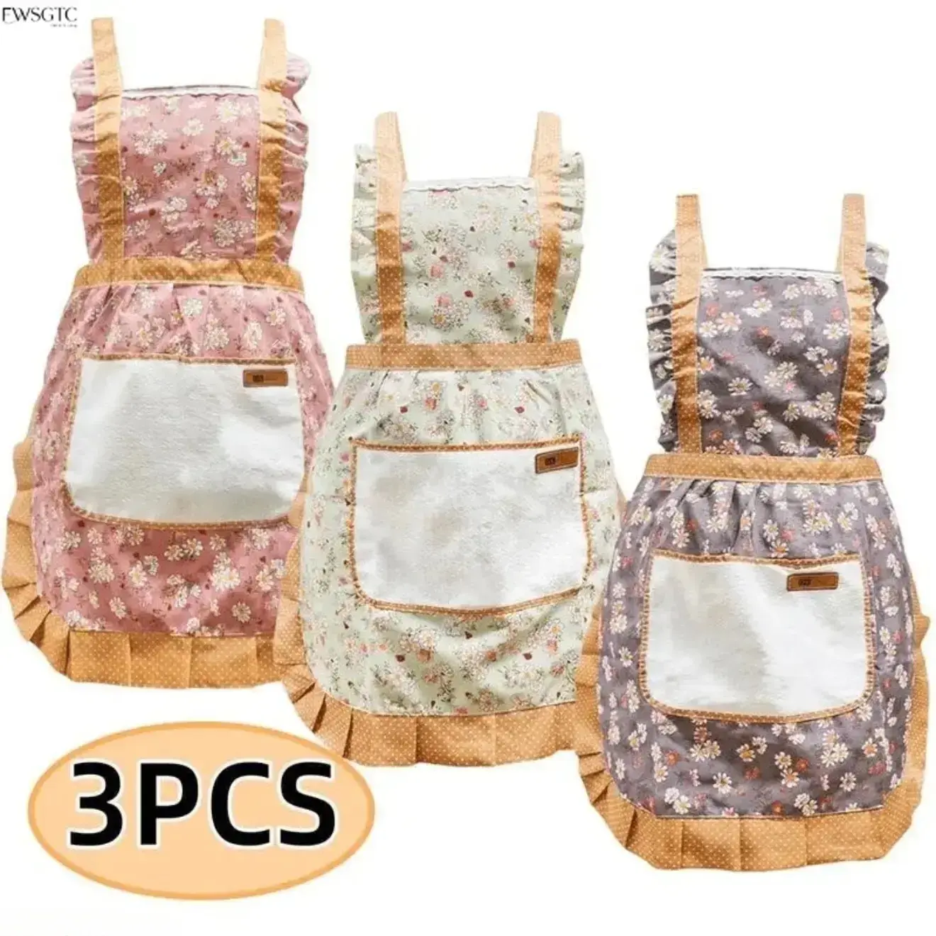 Women's 3-Pack Vintage Floral Cross-Back Aprons, Adjustable Kitchen Work Aprons with Convenient Front Pockets, Practical Home Supplies for Cooking Tasks & Baking, Cross Back Apron, Three Packs
