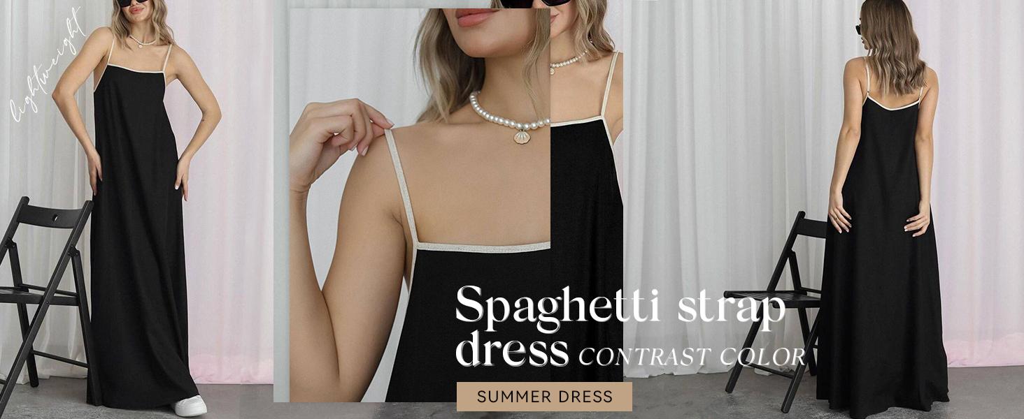 CHARTOU Women's maxi dress Summer Solid Color Loose Long Skirt with Thin Shoulders and Flax Sleeveless Skirt