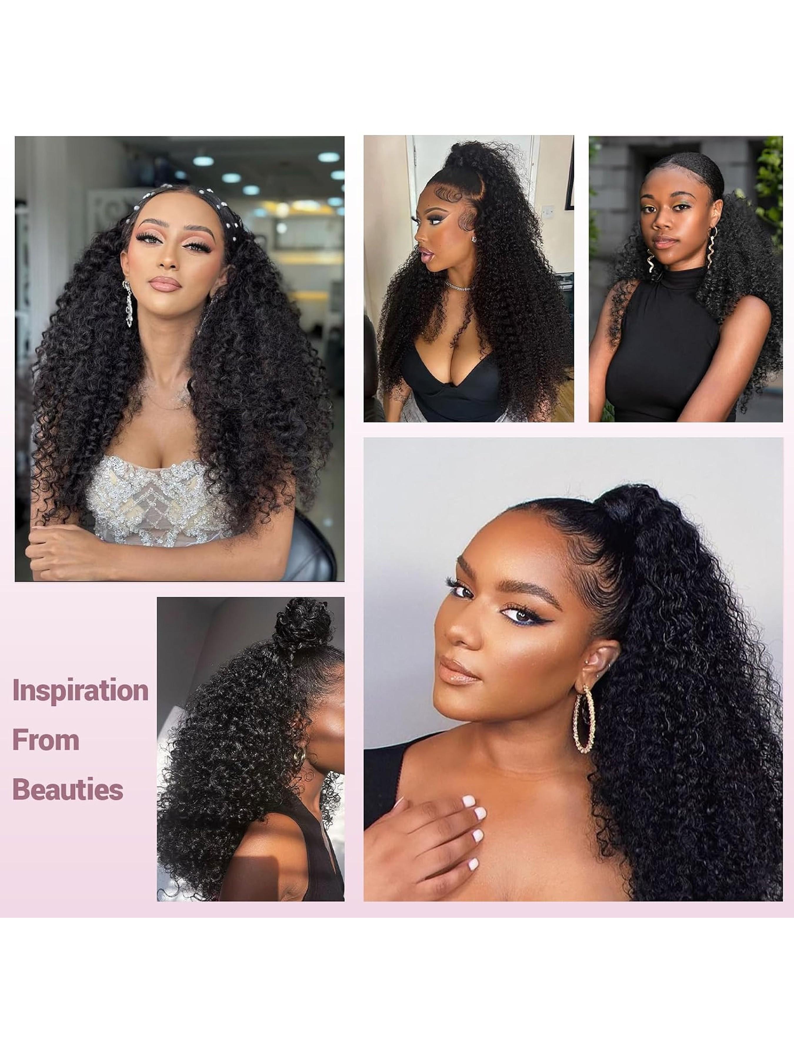 28 Inch Adjustable Drawstring Ponytail for Women, Afro Kinky Curly Ponytail Extension, Deep Curly Synthetic Hair Hairpieces, Daily Use