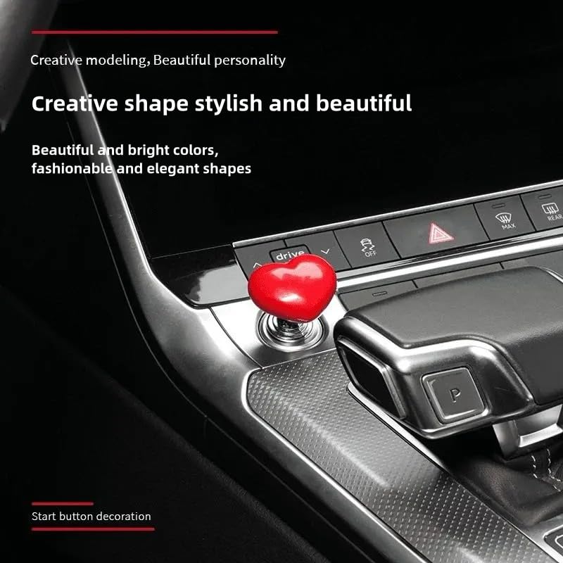Car One-Button Start Button with Joystick, Interchangeable Knob, Engine Start/stop Lever, Full Metal Ball Cover, Decorative Accessories, Heart Shape