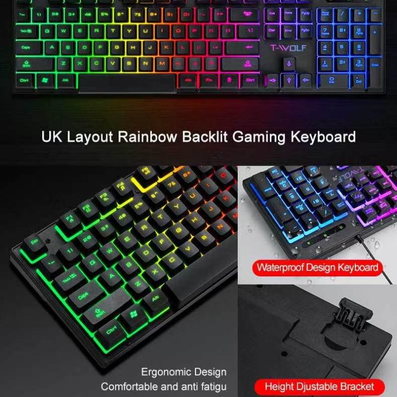 Tf31 Wired Keyboard, Mouse, and Mouse Pad Set, 3-In-1 Gaming Keyboard Accessories Illuminated Keyboard Mouse Pad Kit, Ambidextrous, Wired Connection
