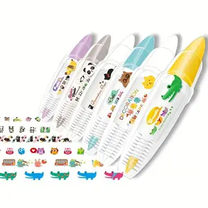 DIY 6-Piece Animal Press Type Adhesive Tape Pen Set for Dogs Pandas Crocodiles Multiple Colors No Chemistry Healing Scrapbook Stickers Kit Art Decor graduation gifts Summerwins