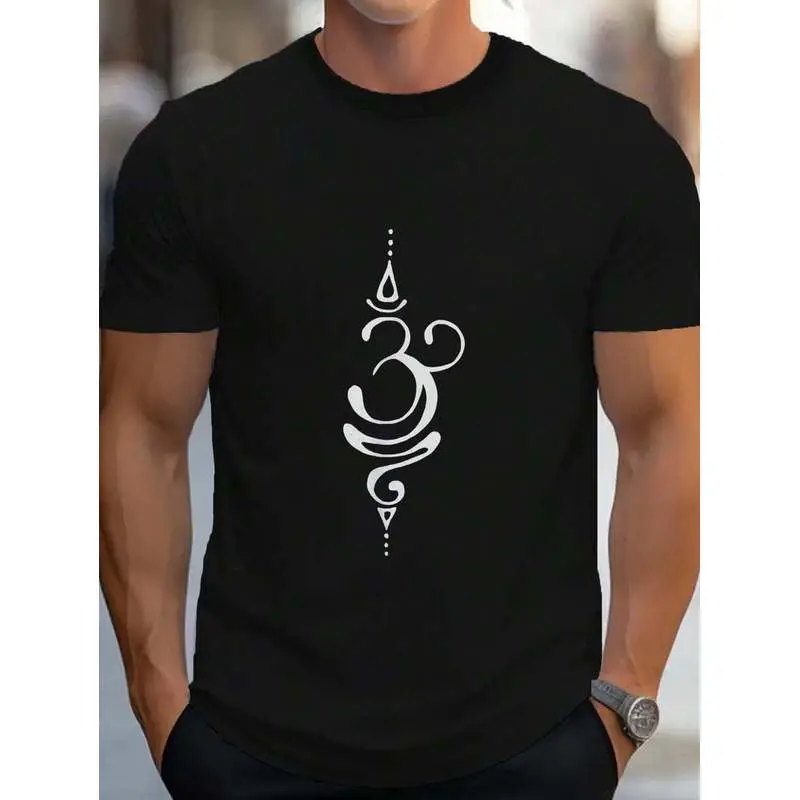 100% Cotton Ancient Sanskrit Breathe Om Yoga Meditation Symbol T-Shirt Women's Men's Graphic Tee, Causal Tops Fashion Tshirt
