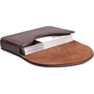 Leather Business Card Holder Case for Men or Women, Pocket Business Card Wallet Name Card Holder with Magnetic Shut, Holds 25 Business Cards, Coffee