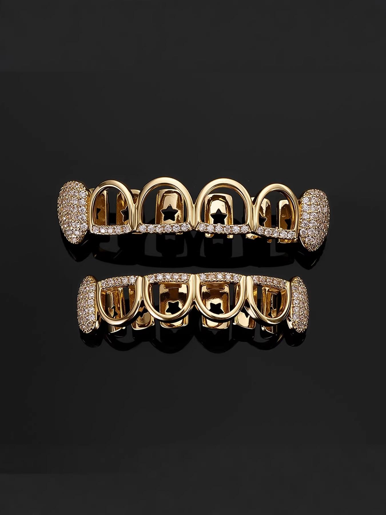 1/2 Set 6 Hollow Micro Inlaid Porcelain Teeth, Hiphop Style Unisex Dental Jewelry, Unique Punk Oral Accessories