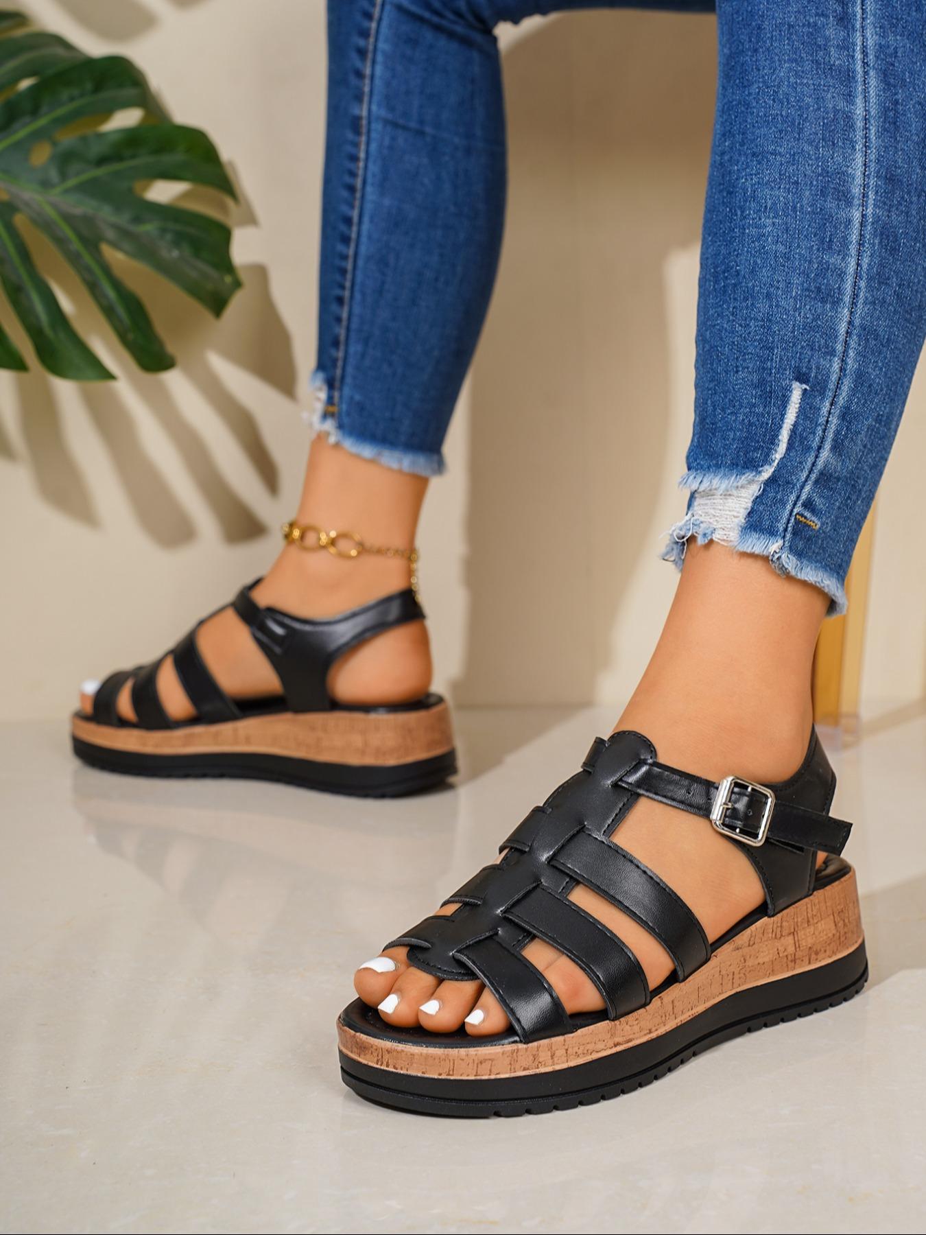 Women's Summer Casual Fashion Wedge Sandals, Waterproof Thick Sole Slip-On Shoes, Fish Mouth Design, Wholesale Large Sizes, Fashionable Wedge Shoes