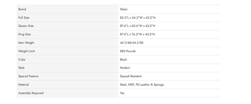 Sikaic RGB LED Floating Platform Bed Frame with Type-C Charging Station & Storage Headboard No Box Spring Needed PU Black Furniture Home