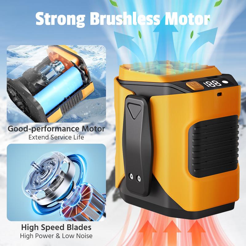 Portable Waist Fan Under Shirt Rechargeable 5000mAh Powerful Wind for up to 24 Working Hours Personal Cooling Fan Mini Hands-Free Fan With Flashlight for Outdoor & Travel Orange