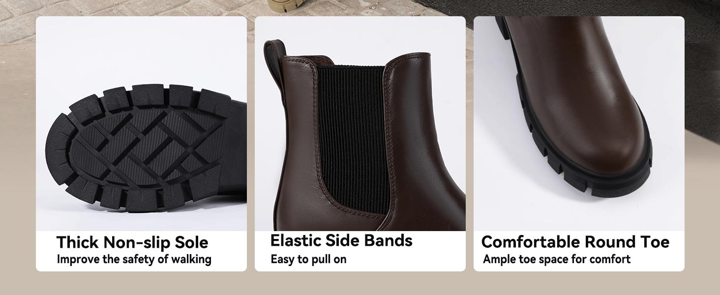 IDIFU Women's Chunky Platform Chelsea Boots, Women's Elastic Ankle Chelsea Boots, All Weather Boots, Comfortable Insole Shoes