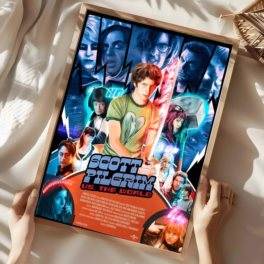 S-Scott P-Pilgrim vs. the World Poster Illustrations Wall art print art suitable for living room bedroom bar parlor home decoration gift  Custom Photo Poster  Personalized Wall Art