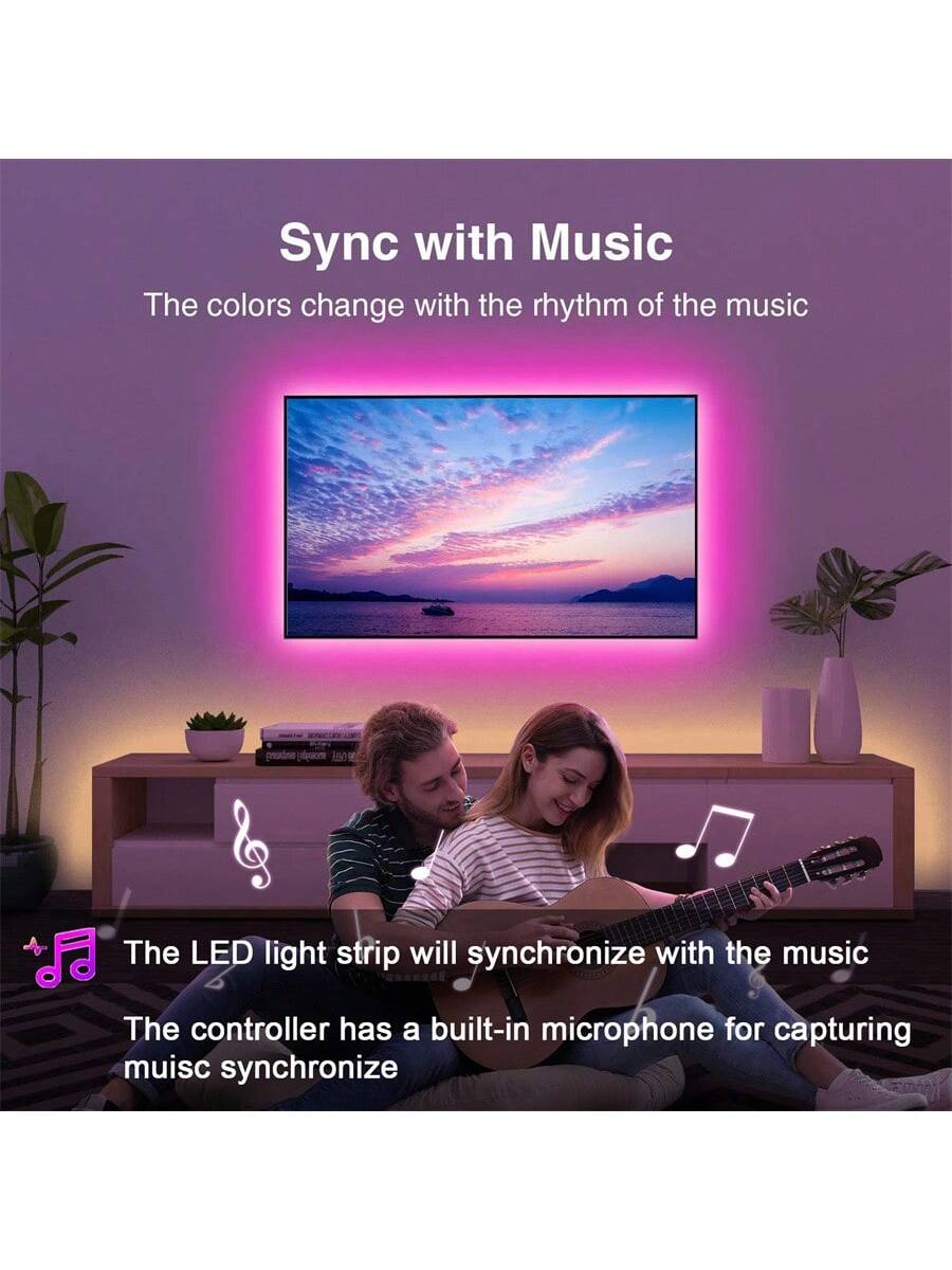 Smart Bluetooth-compatible LED Strip Light, USB 5v Low Voltage Safe Power, APP Control, Remote Dual Control, Color Changing, Music Rhythm, Timer Mode