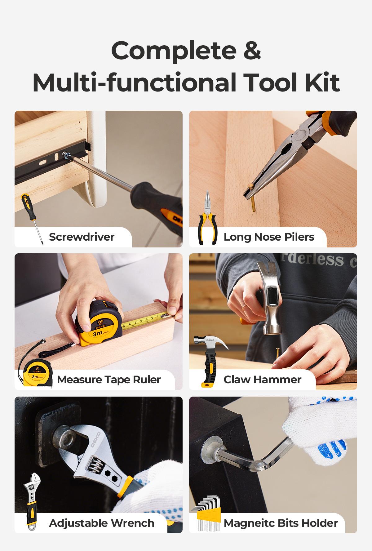 DEKOPRO 126-Piece 8V Cordless Drill Driver and  Tool Set, All-in-One Portable Repair Tool Kit, Professional Household Basic Hand Repair Tool Set