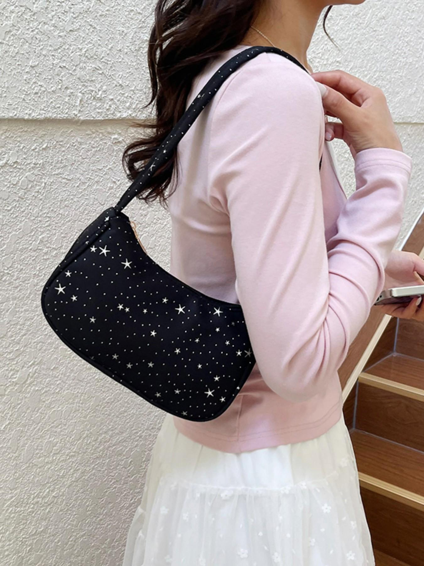 Single Shoulder Bag with Star Pattern Decoration, Simple Casual Style, Versatile and Fashionable, Pure Color Design, Perfect for Daily Use