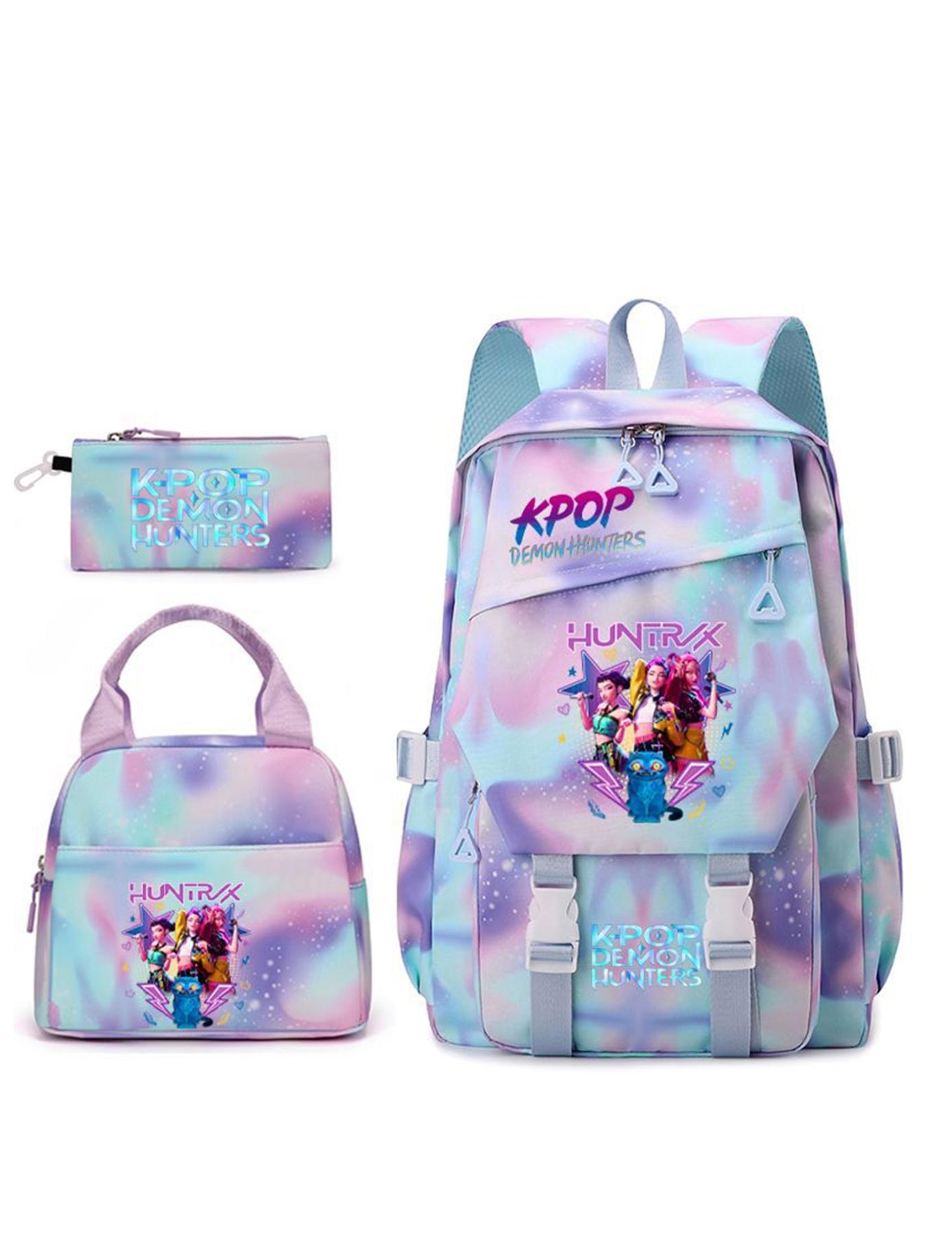 3pcs  Women's backpack kpop witch hunting group large capacity backpack zipper closure fashionable and versatile casual backpack personality trend suitable for students to go to school, campus travel, work commuting women's backpack