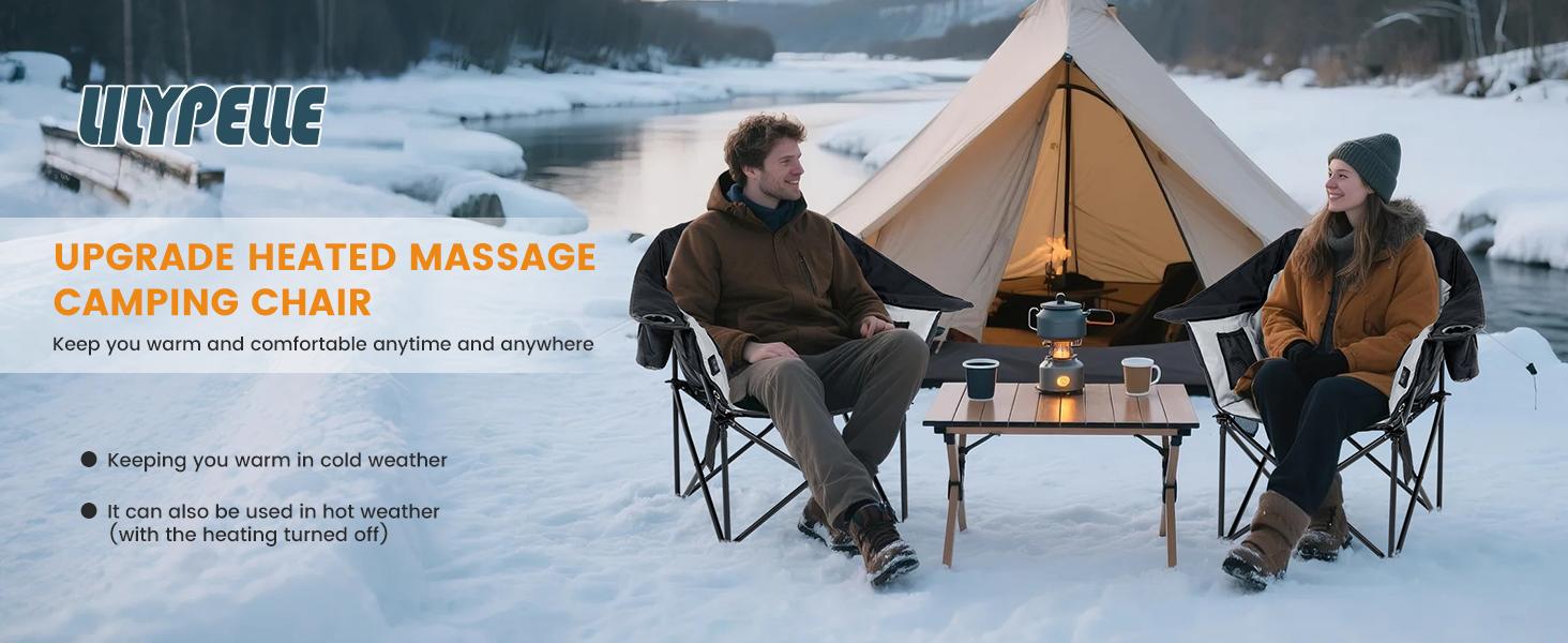 Lilypelle Oversized Heated Recliner Chair – Portable Folding Lawn Chair with 3 Heat Settings & Massage, Fully Padded Heavy-Duty Chair, Supports Up to 400lbs, Perfect for Outdoor Comfort