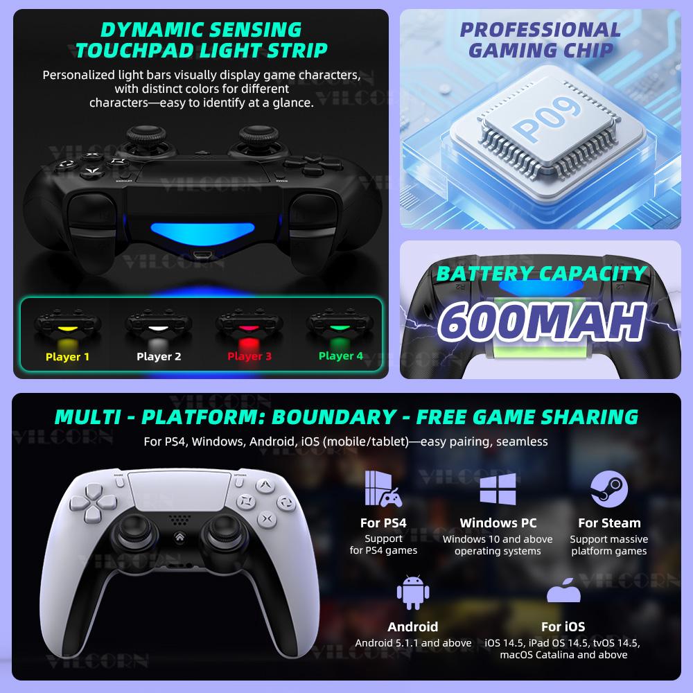 Wireless Gamepad for PS4 Console Bluetooth-Compatible Phone Game Controller For PC Dual Vibration 3D Joystick For Steam/IOS/Android Wireless Gamepad for PS4 Console Bluetooth-Compatible Phone Game Controller For PC Dual Vibration 3D Joystick For Steam/IOS/Android