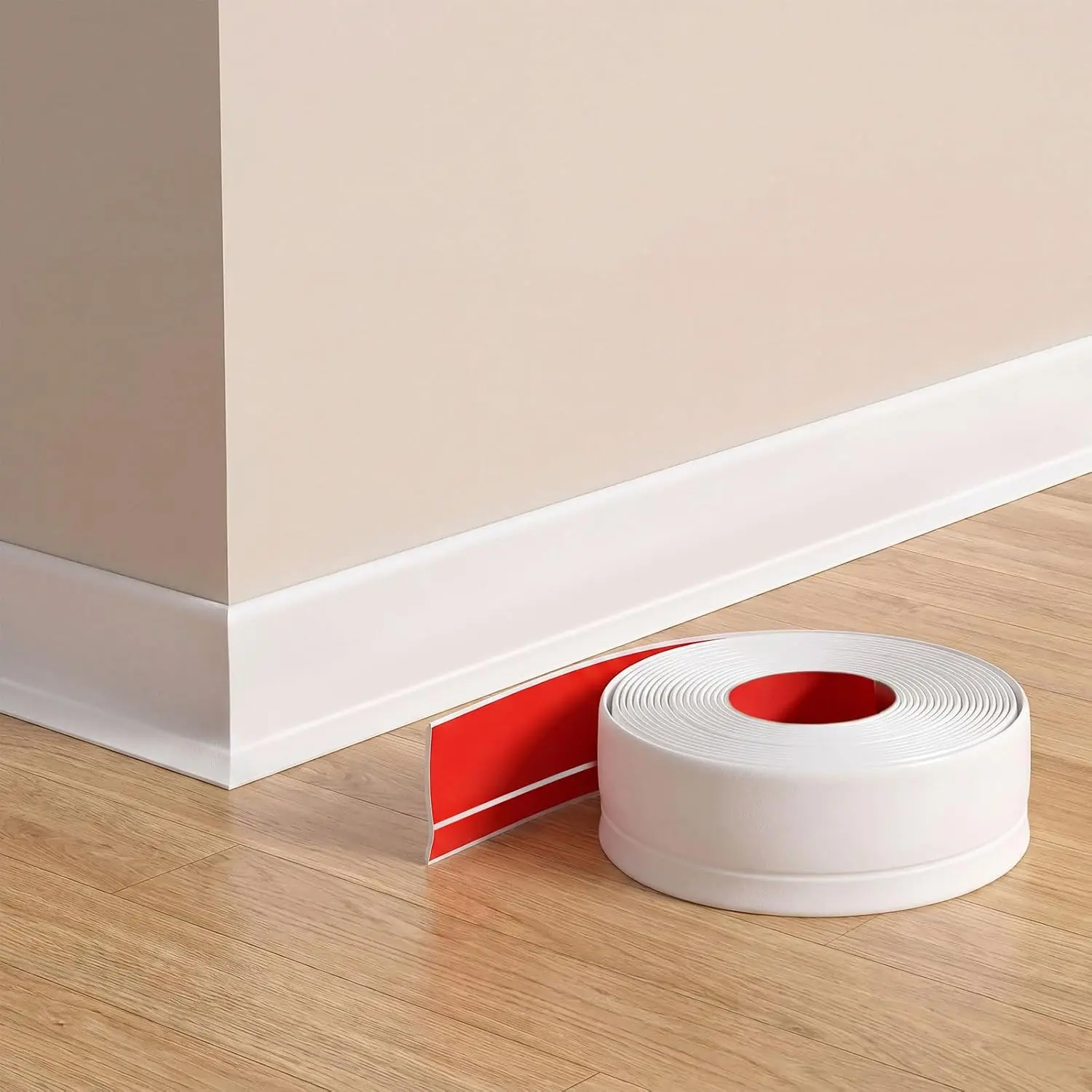 Flexible Vinyl Wall Baseboard Trim with Toe Peel and Stick White 16.4 FT