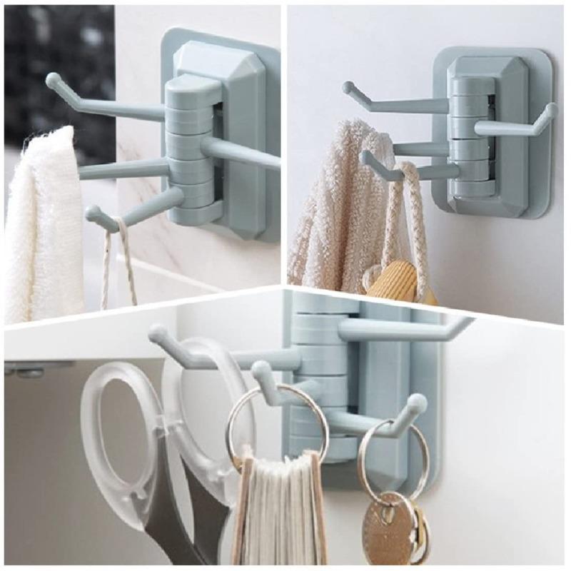 4-Arm Swivel Hook Towel Rack | Heavy-Duty Adhesive Bathroom Wall Organizer | Drill-Free, Nail-Free, Residue-Free | New Design
