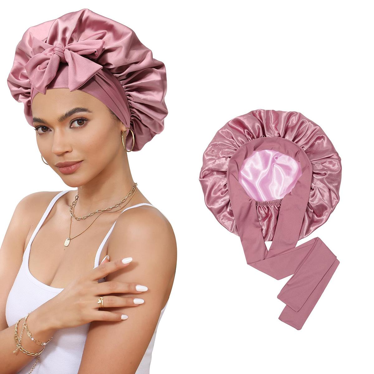 Reversible Double Layer Satin Bonnet for Women Silk-Like Bonnets for Sleeping Curly Hair Bonnet with Elastic Tie Band Sleep Cap Hair Wrap Reversible Double Layer Satin Bonnet for Women Silk-Like Bonnets for Sleeping Curly Hair Bonnet with Elastic Tie Band Sleep Cap Hair Wrap