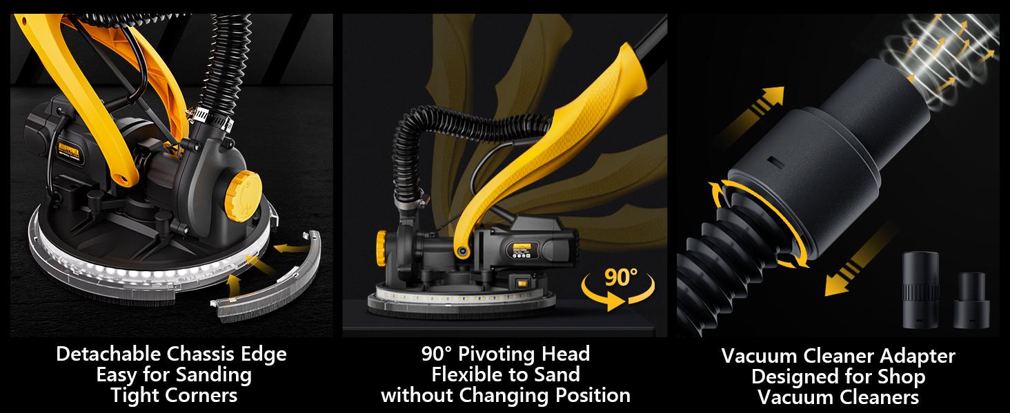 Alloyman Drywall Sander, 1050W Electric Drywall Sander with Vacuum Dust Collection, 2100RPM Wall Sander with 7 Variable Speed, Foldable & Extendable Handle, Double-Deck LED Light, Dust Bag and Hose, Holiday Deals: Christmas Gifts and New Year Gift Ideas